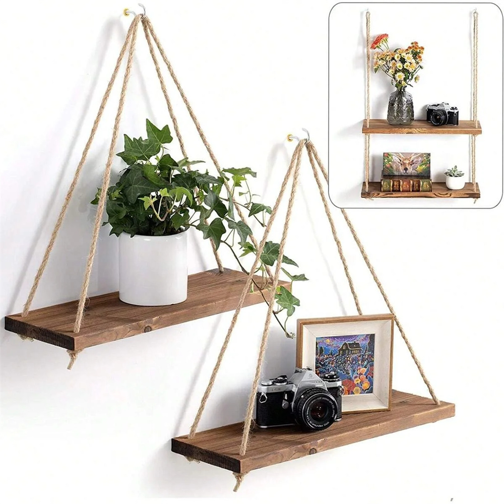 Smart Home Decor - 1Set Wood Hanging Shelves Swing Hanging
